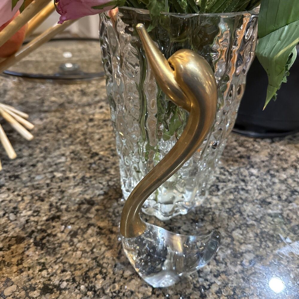 Murano Bubble Art Glass Brass Swan Vintage MCM Mid-Century